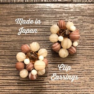Vintage Japan Striped Glass Bead Clip Earrings